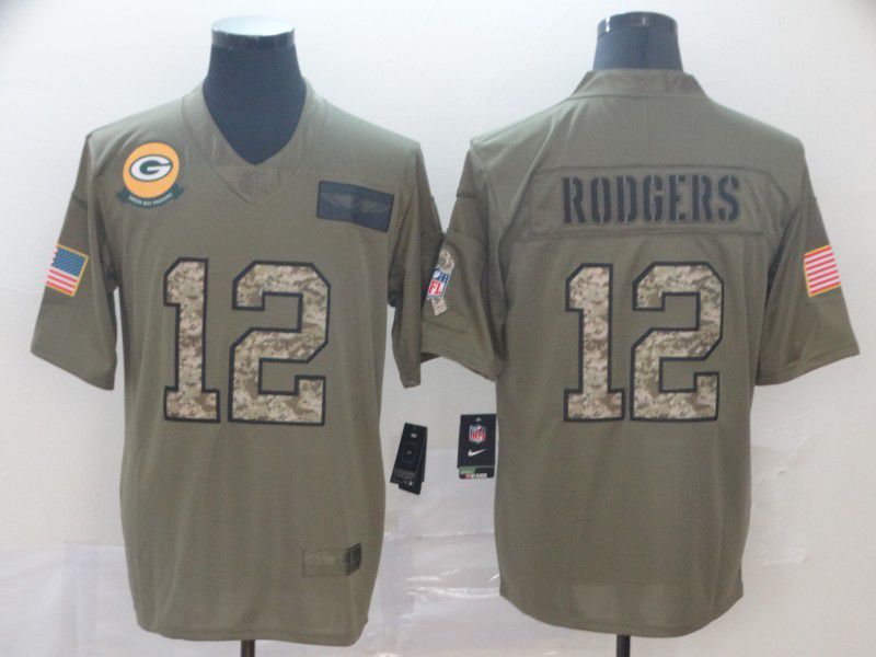 Men Green Bay Packers 12 Rodgers Camo Nike Olive Salute To Service Limited NFL Jersey